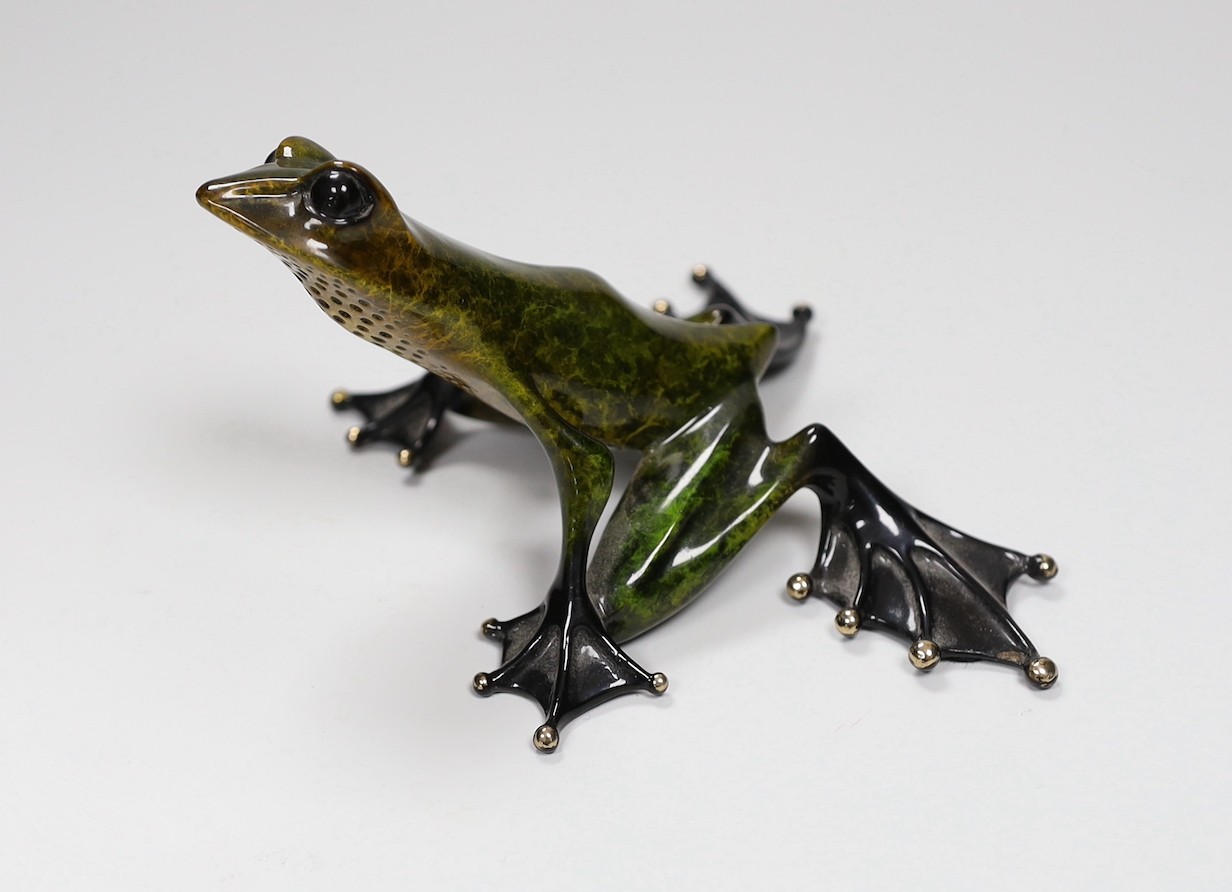 Tim Cotterill (Frogman), a limited edition enamelled bronze frog ‘Emerald’ 135/2000 with certificate of authenticity. 13.5cm wide